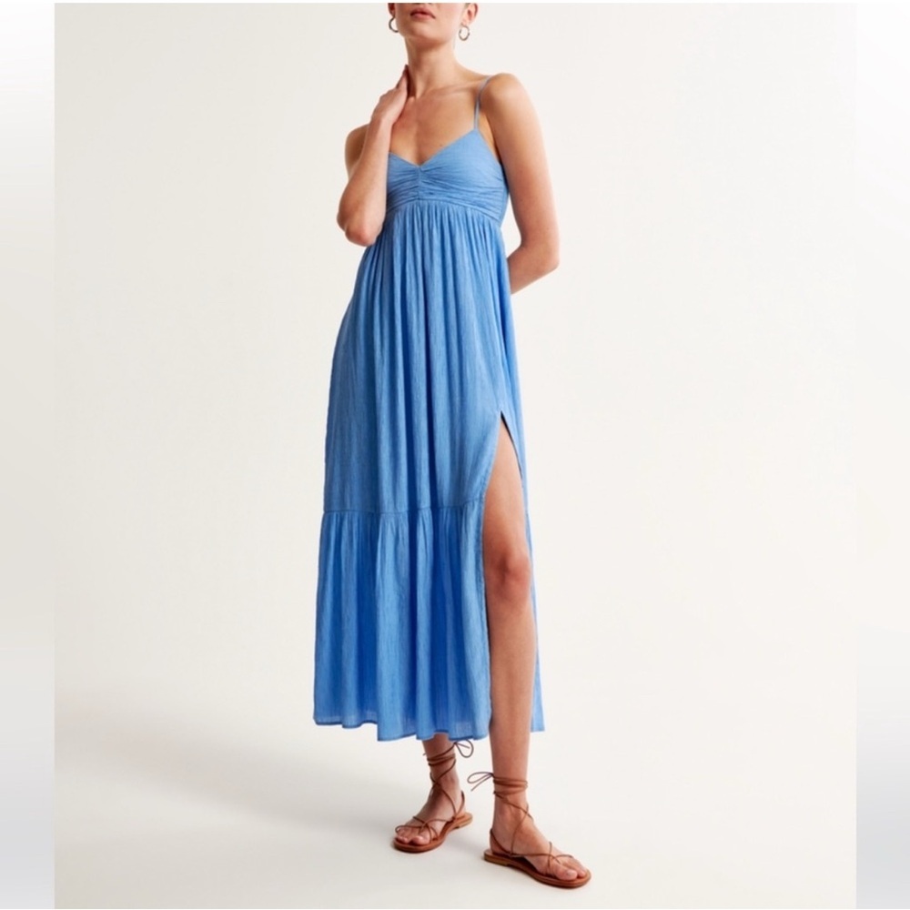 Abercrombie & Fitch Sky Blue Maxi Dress with Side Slit